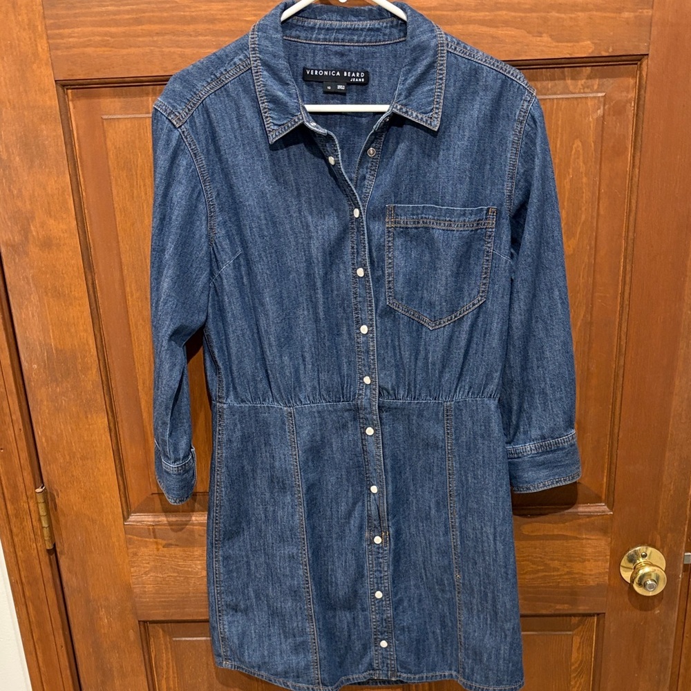 NWOT Veronica Beard Keston Casual Dark Blue Denim Shirt Dress 10 / 8 - Picture 2 of 13